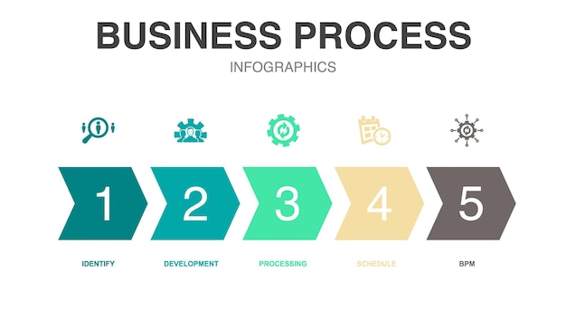 ビジネス プロセス アイコン インフォ グラフィック デザイン テンプレート 5 つのオプションを持つ創造的なコンセプト