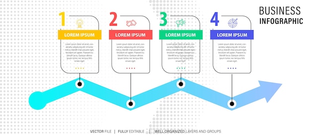 Business process infographic template Thin line design with numbers 4 options or steps Vector illu