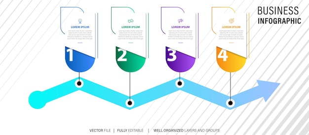 Business process infographic template Thin line design with numbers 4 options or steps Vector illu