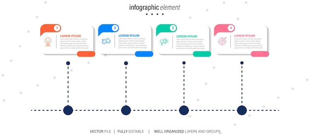 ビジネス プロセス インフォ グラフィック テンプレート 数字 4 のオプションまたはステップの細い線のデザイン ベクトル光