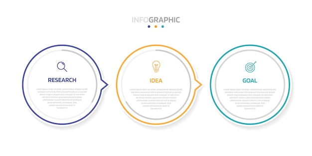 3 つのオプションまたはステップを持つビジネス プロセス インフォ グラフィック テンプレート細い線ベクトル イラスト グラフィック デザインとモダンな紙のレイアウト デザイン