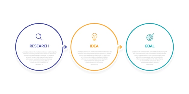 3 つのオプションまたは手順を持つビジネス プロセス インフォ グラフィック テンプレート細い線ベクトル イラスト グラフィック デザインとモダンな紙のレイアウト デザイン