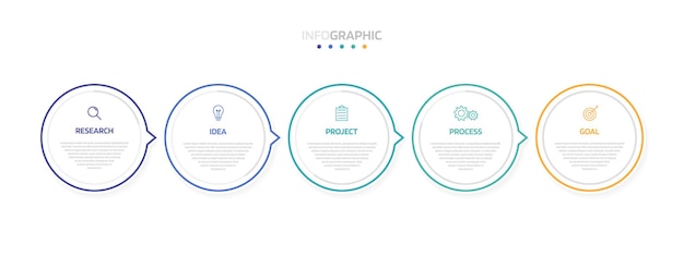 Business process infographic template with 5 options or steps Modern paper layout design with thin line Vector illustration graphic design