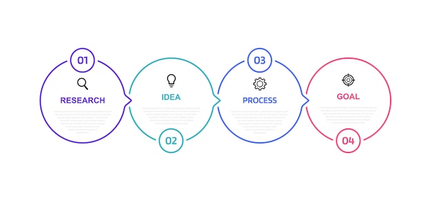 Modello di infografica processo aziendale con opzioni o passaggi. linea sottile . illustrazione grafica.