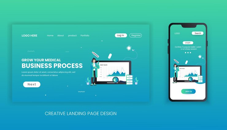 Vector business process landing page template
