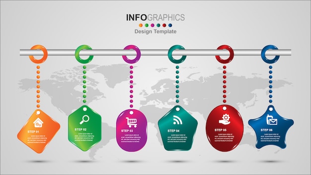 Infographics di timeline di processo aziendale 6 passaggi.