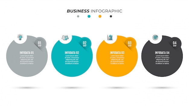 Business process timeline infographics with 4 steps.