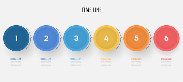 Business process timeline infographics with 6 steps.