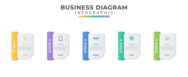 벡터 사각형 템플릿 디자인을 가진 비즈니스 프로세스, 숫자 5 옵션 또는 단계