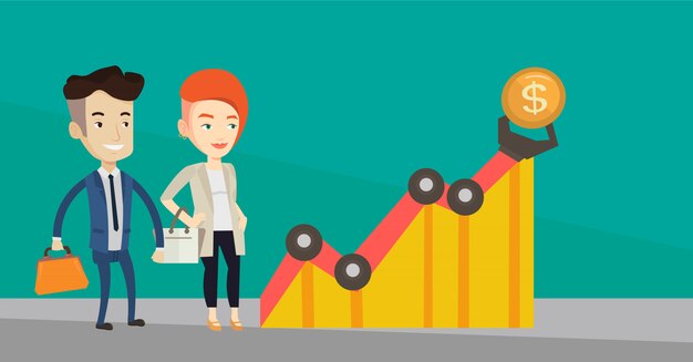 Business profit chart with robotic arm.