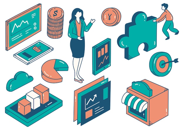 business profit concept isometric doodle design element