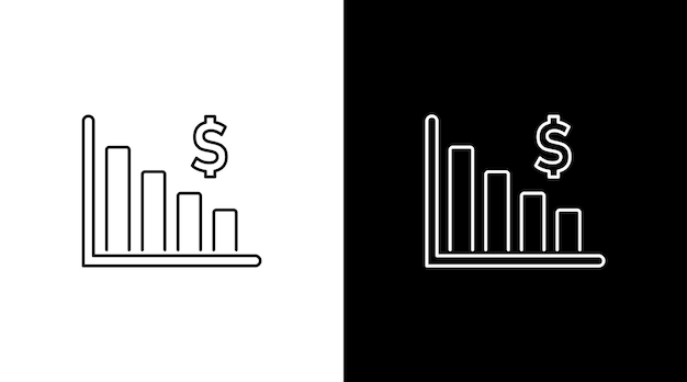 Business profit down progress statistic infographic data analysis outline icon design chart bar