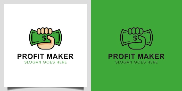 Dollaro dei soldi del creatore di profitto aziendale con il disegno vettoriale dell'icona della mano per il logo finanziario, investimento, fare soldi online logo design