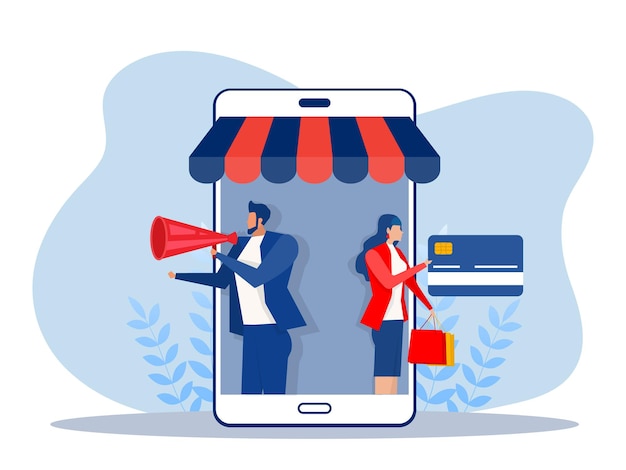 Business promote shop store on Smartphone,Shopping Online concept