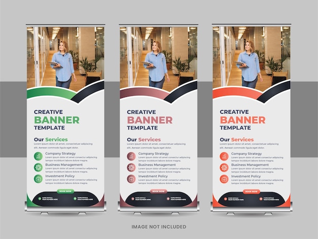 Business promotion roll up banner ontwerp sjabloon of roll up baner sjabloon