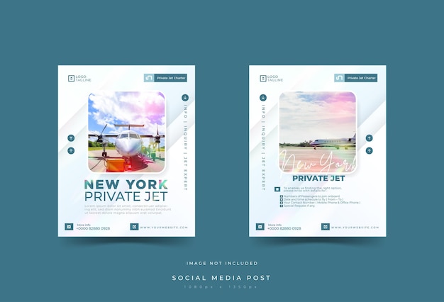 Business promotion social media post template elegant luxury private jet