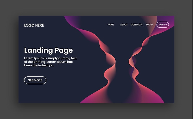 Vector business promotion website landing page layout with gradients shapes