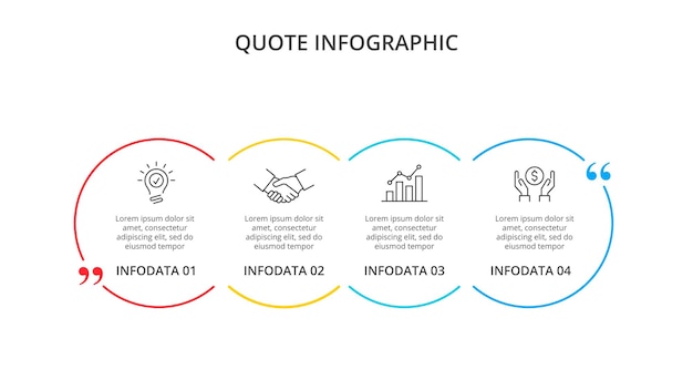 Modello di infografica citazioni aziendali. diagramma a linee sottili con 4 opzioni o passaggi. elemento della cronologia.