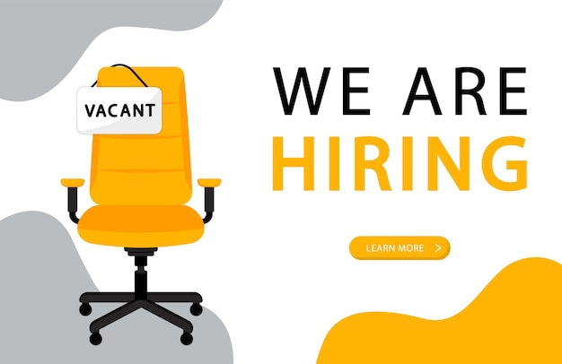 Vector business recruitment concept office chair with a sign vacant we are hiring open vacancy