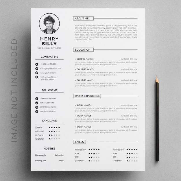 Business resume with gray details and  white background template