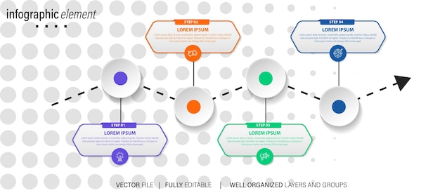 ベクトル ビジネス ロード マップ タイムライン インフォ グラフィック アイコンは、抽象的な背景テンプレート マイルストーン ele 用に設計されました