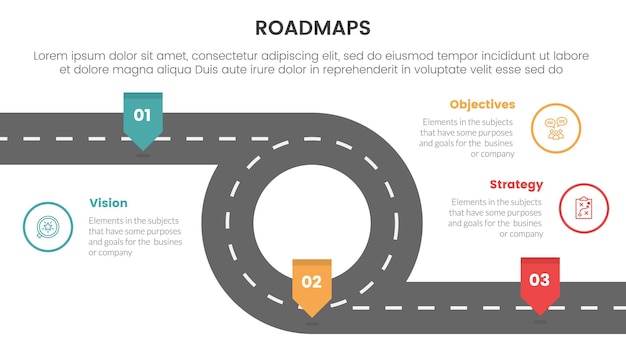 Vector business roadmaps process framework infographic 3 stages with circular infinity road and light theme concept for slide presentation