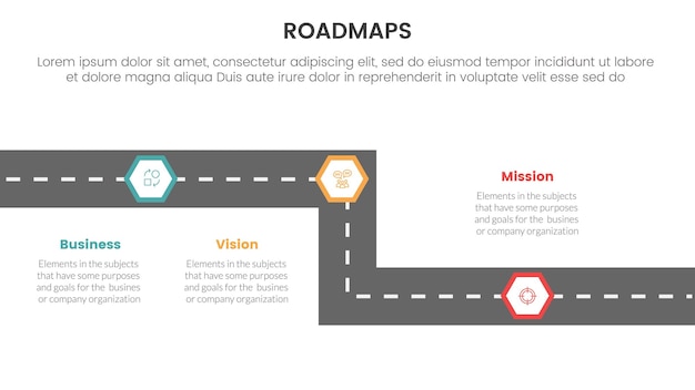 Vector business roadmaps process framework infographic 3 stages with straight road way honeycomb shape and light theme concept for slide presentation