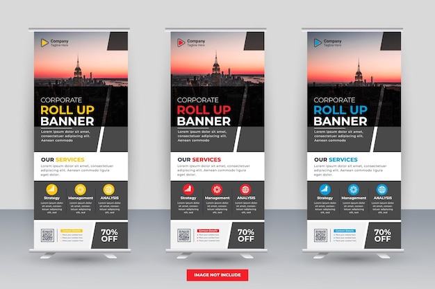 ビジネス ロールアップ バナー。企業 プレゼンテーションの背景をロールアップします。縦ロールアップ、Xスタンド、