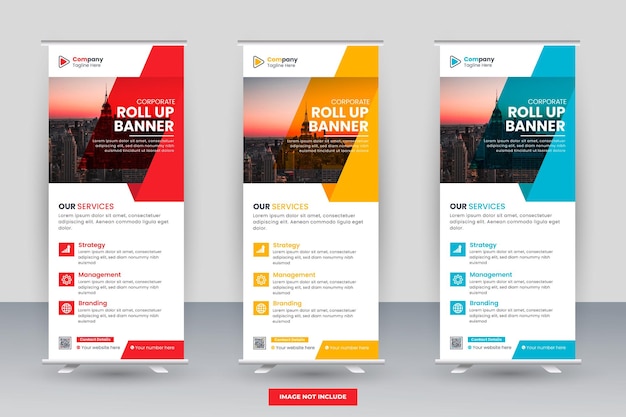 ビジネス ロールアップ バナー。企業 プレゼンテーションの背景をロールアップします。縦ロールアップ、Xスタンド、