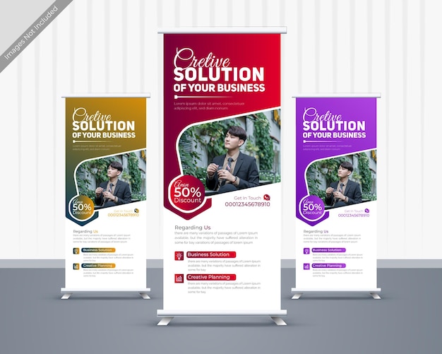 Business roll up banner or pull up banner template different color set