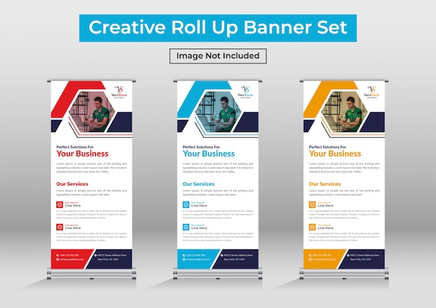 ビジネスロールアップバナーセット、モダンな立ち客バナーテンプレート