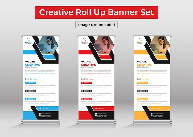 Vettore business roll up set di banner, modello di banner standee