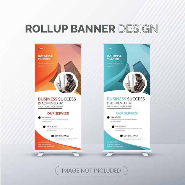 Business roll up banner e design vettoriale in piedi.