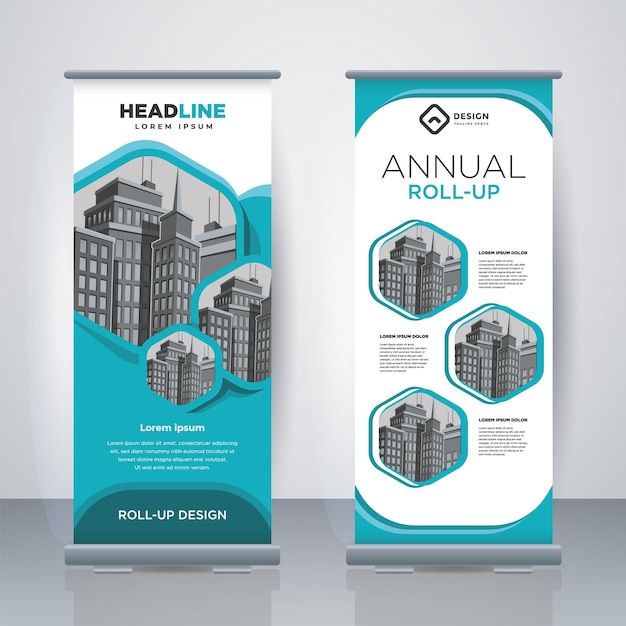 Vettore business roll up standee design banner template presentazione e illustrazione vettoriale della brochura