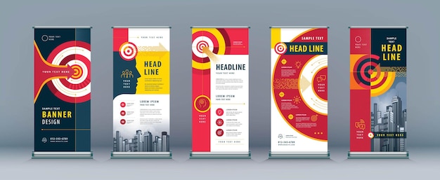 Business Roll Up Standee Design Banner Template Red Arrow and Target Concept рост к успеху