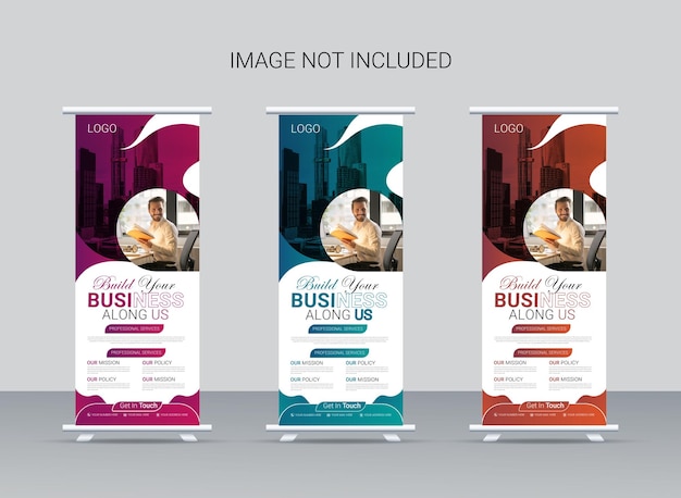 business rollup standee banner with three different colors