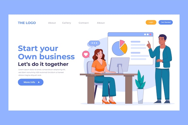 Business scenes hand drawn landing page