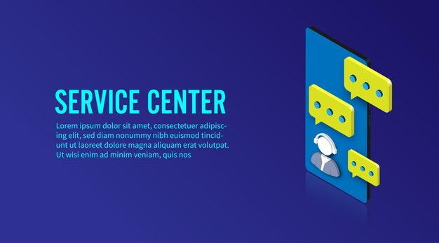 Business service center message banner design 3d isometric vector