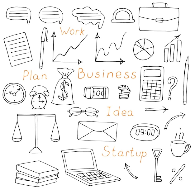 Business set vector illustration hand drawing doodles