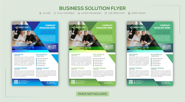 A business solution flyer with a green background