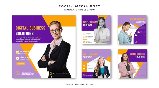 business solution marketing strategy digital webinar social media post set promotion design