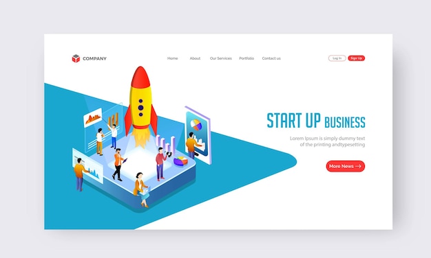 Vector business start up concept based landing page design