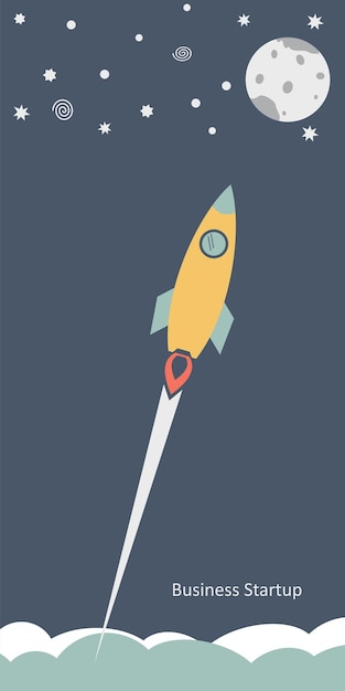 Business start up concept Rocket fly to the new planet Vector illustration