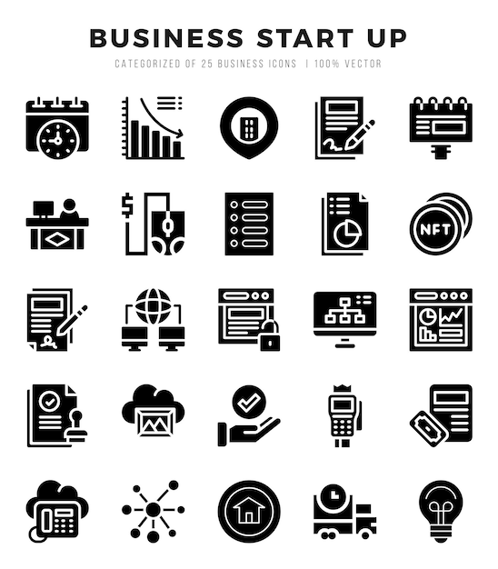 Business start up elementi glyph web icon set semplice illustrazione vettoriale