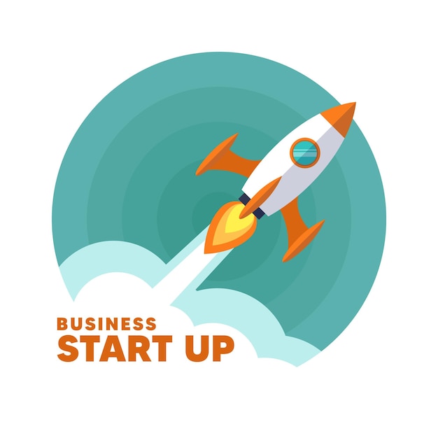 Business start up. flat rocket icon.