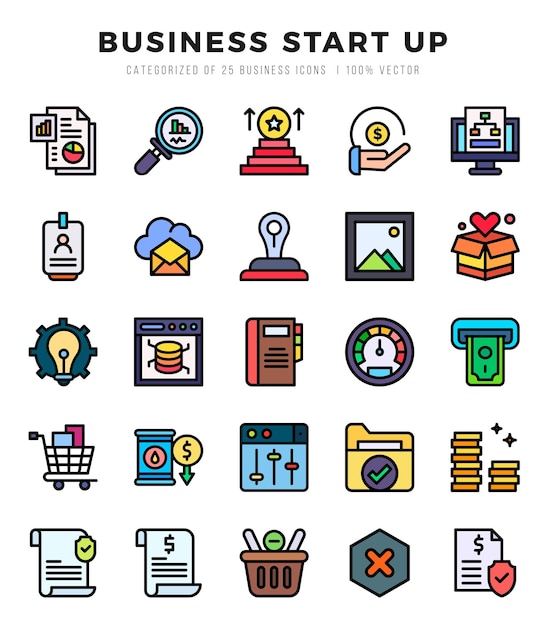 Vector business start up icons pack lineal color icons set lineal color icon collection set