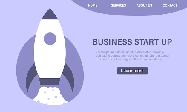 Business start up landing page with a fly rocket