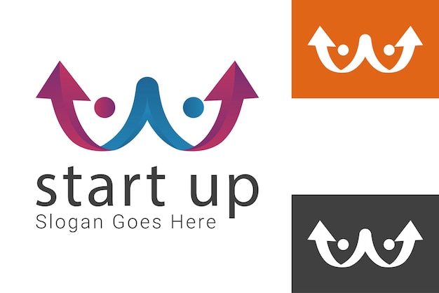 Business Start Up Logo Design Arrow with People Icon Logotype