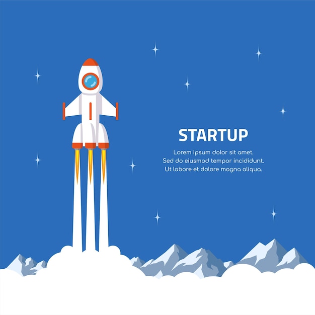 Business startup concept banner. rocket launch. flat style illustration.