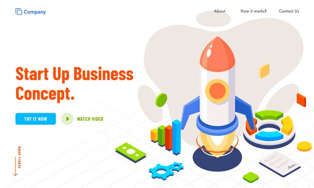 Business startup concept based creative landing page design.
